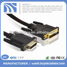 Oro plateado 5 pies VGA a DVI -I 24 + 5 de cuerda de varón a macho con Nylon Net Support 3D 1080P